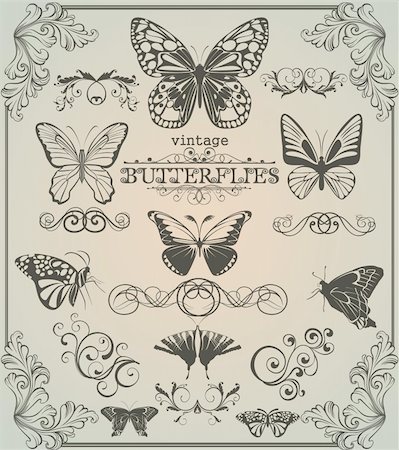 simsearch:400-05363194,k - Set of vintage stylized butterflies and design elements Foto de stock - Super Valor sin royalties y Suscripción, Código: 400-04335720