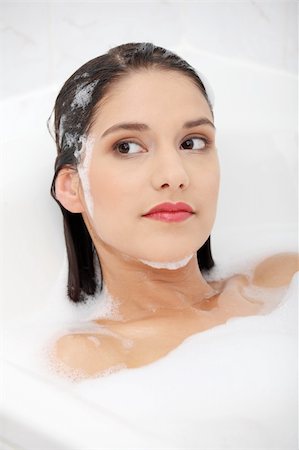 portrait of a woman shampooing her hair - Young pretty woman taking bath Stock Photo - Budget Royalty-Free & Subscription, Code: 400-04336009