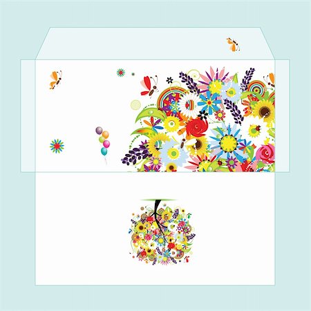 Design of envelope with floral tree Stock Photo - Budget Royalty-Free & Subscription, Code: 400-04336144