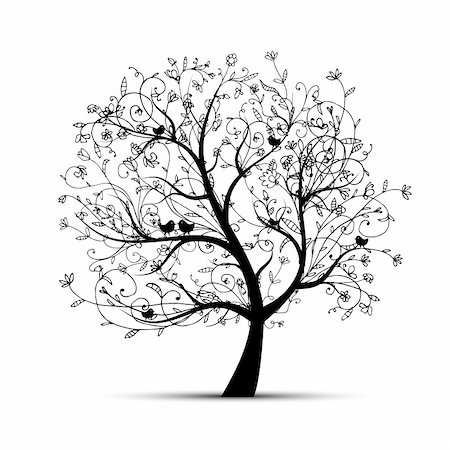 Art tree beautiful, black silhouette for your design Stock Photo - Budget Royalty-Free & Subscription, Code: 400-04336176
