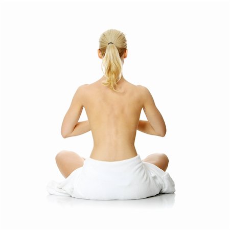 simsearch:400-04427380,k - Young beautiful nude blond woman meditating , isolated on white Photographie de stock - Aubaine LD & Abonnement, Code: 400-04336195