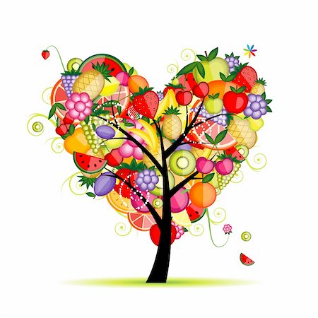 simsearch:400-05906235,k - Energy fruit tree heart shape for your design Stock Photo - Budget Royalty-Free & Subscription, Code: 400-04336415