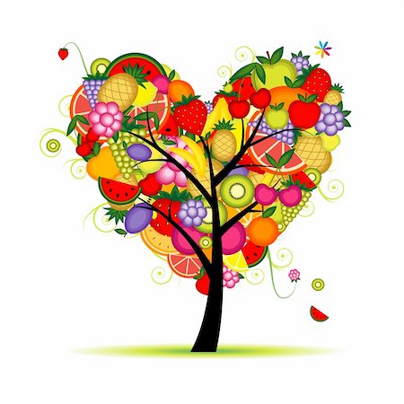 simsearch:400-04299708,k - Energy fruit tree heart shape for your design Photographie de stock - Aubaine LD & Abonnement, Code: 400-04336417