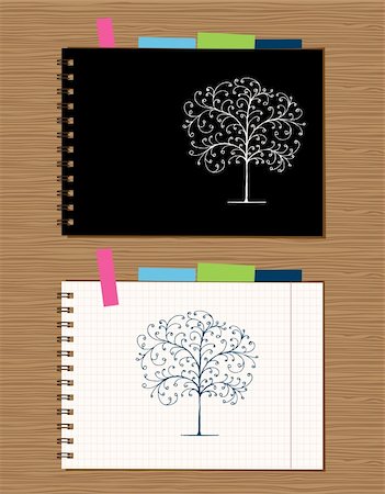 simsearch:400-04085179,k - Notebook cover and page design on wooden background Photographie de stock - Aubaine LD & Abonnement, Code: 400-04336453