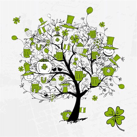 simsearch:400-04316567,k - St. Patrick's Day, drawing tree with beer mugs for your design Foto de stock - Royalty-Free Super Valor e Assinatura, Número: 400-04336470