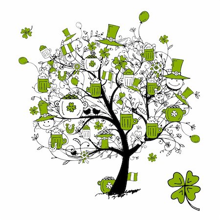 simsearch:400-04167000,k - St. Patrick's Day, drawing tree with beer mugs for your design Foto de stock - Super Valor sin royalties y Suscripción, Código: 400-04336473