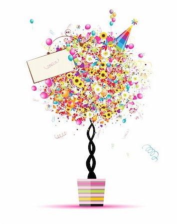 simsearch:400-04691863,k - Happy holiday, funny tree with balloons  in pot for your design Foto de stock - Super Valor sin royalties y Suscripción, Código: 400-04336507