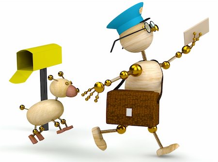 simsearch:400-04350456,k - 3d wood man postman runs from  dog Stock Photo - Budget Royalty-Free & Subscription, Code: 400-04336565