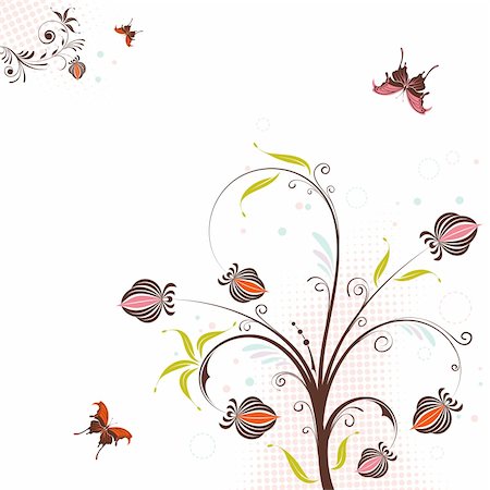 simsearch:400-04687930,k - Decorative Floral theme with butterfly, vector illustration Stock Photo - Budget Royalty-Free & Subscription, Code: 400-04337124
