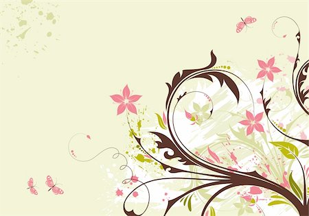 simsearch:400-03995944,k - Abstract grunge flower background with butterfly, element for design, vector illustration Foto de stock - Super Valor sin royalties y Suscripción, Código: 400-04337123