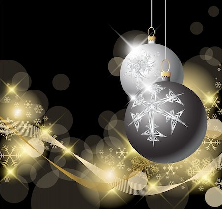 simsearch:400-05674130,k - Black and Silver Christmas bulbs with golden snowflakes Foto de stock - Royalty-Free Super Valor e Assinatura, Número: 400-04337221