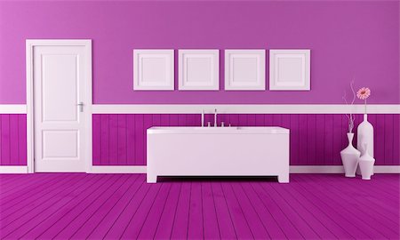simsearch:400-04159088,k - minimalist bathtub in a retro bathroom  with purple plank wood floor - rendering Stock Photo - Budget Royalty-Free & Subscription, Code: 400-04337261