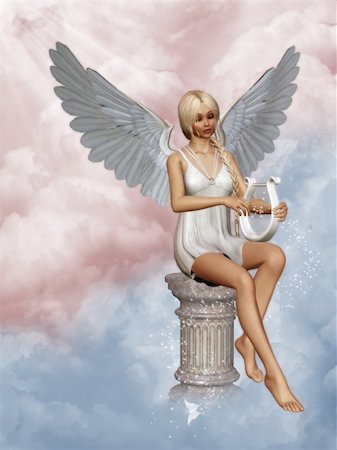 an angel playing a harp in heaven Foto de stock - Super Valor sin royalties y Suscripción, Código: 400-04337276