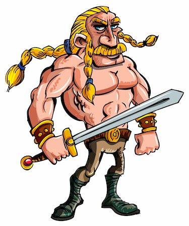 plaited hair for men - Cartoon Viking with a sword and braided blonde hair Foto de stock - Super Valor sin royalties y Suscripción, Código: 400-04337345