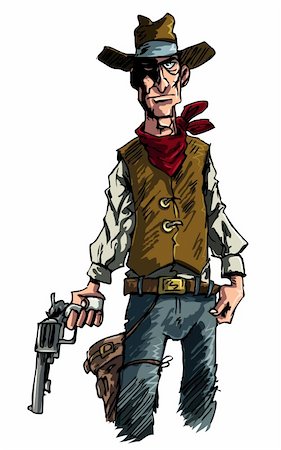 simsearch:400-04357207,k - Mean illustration of a Cowboy gunslinger draws his six shooter Stock Photo - Budget Royalty-Free & Subscription, Code: 400-04337346