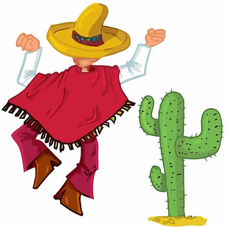 Cartoon Mexican wearing a huge sombrero isolated one white Stock Photo - Budget Royalty-Free & Subscription, Code: 400-04337356