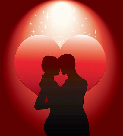sexy couple silhouette illustration with red shiny heart and stars Photographie de stock - Aubaine LD & Abonnement, Code: 400-04337393