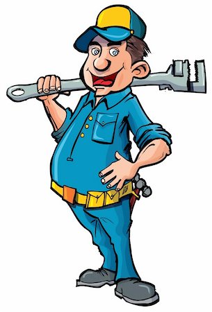 simsearch:400-08550951,k - Cartoon plumber with a wrench. He is smiling Foto de stock - Super Valor sin royalties y Suscripción, Código: 400-04337443