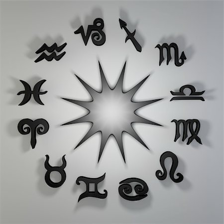 It's a 3d render of Black Star and Zodiac Signs on white background with high resolution. Stock Photo - Budget Royalty-Free & Subscription, Code: 400-04337524