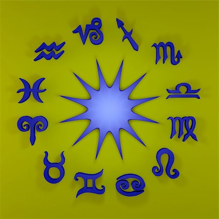 It's a 3d render of Blue Star and Zodiac Signs on yellow background with high resolution. Stock Photo - Budget Royalty-Free & Subscription, Code: 400-04337525