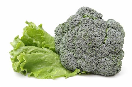 simsearch:400-04393823,k - Broccoli with a leaf of lettuce isolated on white background Stockbilder - Microstock & Abonnement, Bildnummer: 400-04337602