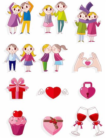 romantic boy hug images - cartoon Valentine icon Photographie de stock - Aubaine LD & Abonnement, Code: 400-04337824
