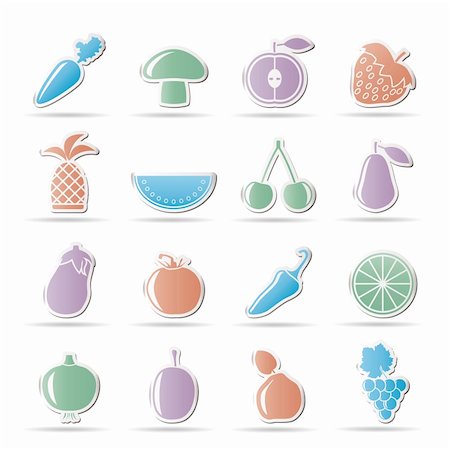Different kinds of fruits and Vegetable icons - vector icon set Stock Photo - Budget Royalty-Free & Subscription, Code: 400-04337856