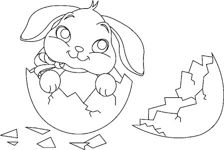 Easter bunny sitting in the broken Easter Egg. Coloring page Stock Photo - Budget Royalty-Free & Subscription, Code: 400-04337939