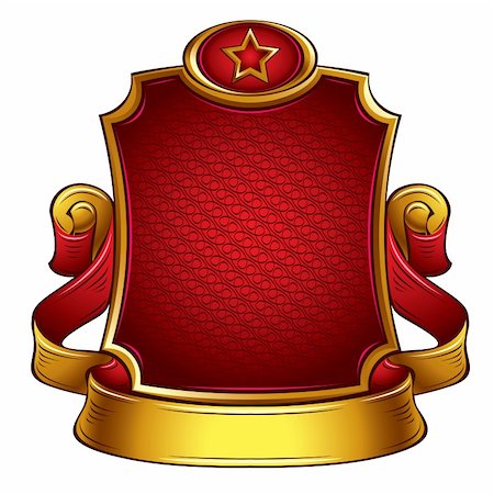 soviet style - USSR retro style emblem with ribbon, shield, star and places for text and company name. Vector, eps8. Stock Photo - Budget Royalty-Free & Subscription, Code: 400-04338006