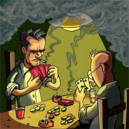 smoking room - Cartoon of two men playing cards in a dark smoke filled room Stock Photo - Budget Royalty-Free & Subscription, Code: 400-04338038