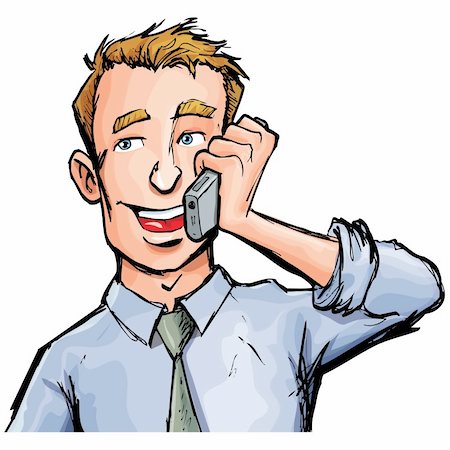 Cartoon office worker on the phone. He is smiling Stock Photo - Budget Royalty-Free & Subscription, Code: 400-04338064