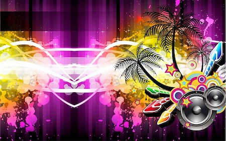 simsearch:400-04320039,k - Tropical Disco Party Flyer with Palm and Rainbow Colours Photographie de stock - Aubaine LD & Abonnement, Code: 400-04338646