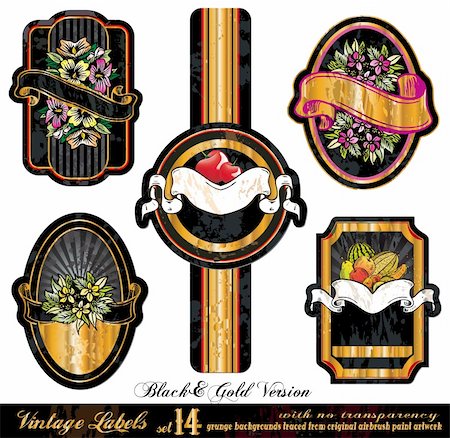 simsearch:400-05690619,k - Vintage Labels Black&Gold Version - five elements with unique distressed old style - Set 14 Stock Photo - Budget Royalty-Free & Subscription, Code: 400-04338665