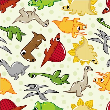 dinosaur cartoon background - seamless dinosaur pattern Stock Photo - Budget Royalty-Free & Subscription, Code: 400-04338765