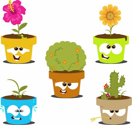 Funny cartoon pots with various plants Foto de stock - Royalty-Free Super Valor e Assinatura, Número: 400-04339017
