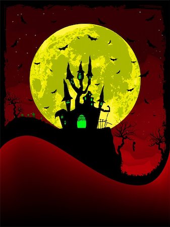 flowers in moonlight - Scary halloween vector with magical abbey. EPS 8 vector file included Stock Photo - Budget Royalty-Free & Subscription, Code: 400-04339304