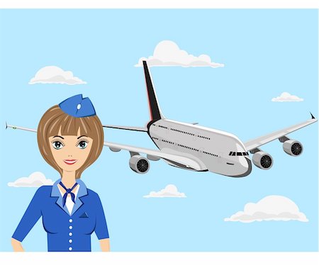 stocker (artist) - The young stewardess in blue clothes costs near the plane Fotografie stock - Microstock e Abbonamento, Codice: 400-04339317