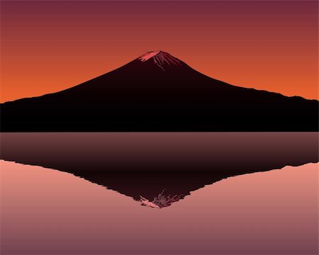 the sacred mountain of Fuji in the background of a red sunset Stock Photo - Budget Royalty-Free & Subscription, Code: 400-04339330