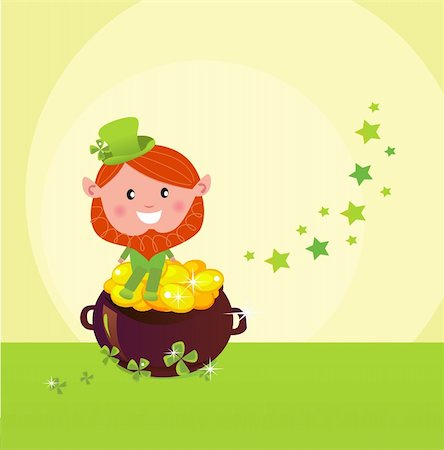 simsearch:400-06570489,k - Happy St. Patrick's Day! Cute little Leprechaun on Cauldron of Gold. Vector Illustration. Stock Photo - Budget Royalty-Free & Subscription, Code: 400-04339422