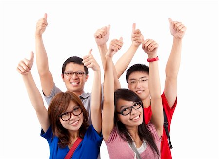 simsearch:400-06747489,k - Happy students showing thumbs up and isolated on white background Stock Photo - Budget Royalty-Free & Subscription, Code: 400-04339488