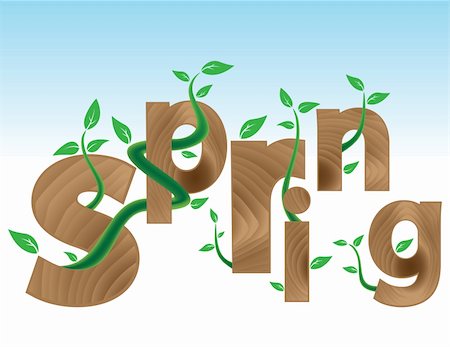 simsearch:400-07577622,k - Wood textured Letters SPRING with new green leaves. Spring concept. Photographie de stock - Aubaine LD & Abonnement, Code: 400-04339544