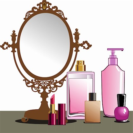 simsearch:400-05273248,k - Collection of cosmetics and beauty products and antique mirror. Stock Photo - Budget Royalty-Free & Subscription, Code: 400-04339782