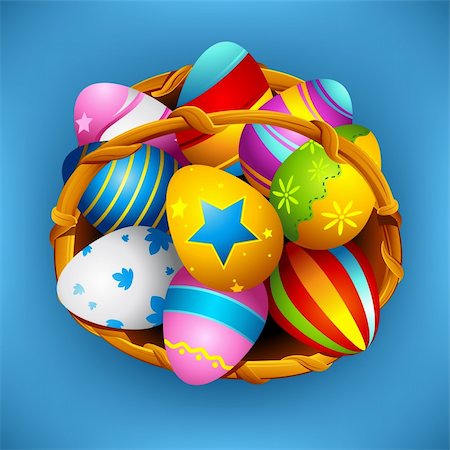 painted happy flowers - illustration of basket full of colorful decorated easter eggs with ribbon Stock Photo - Budget Royalty-Free & Subscription, Code: 400-04330267