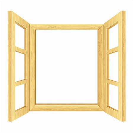 exterior window designs frames - illustration of open wooden window on isolated white background Stock Photo - Budget Royalty-Free & Subscription, Code: 400-04330278