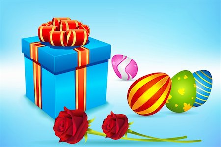 painted happy flowers - illustration of colorful decorated easter eggs with ribbon and gift box Stock Photo - Budget Royalty-Free & Subscription, Code: 400-04330281