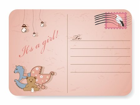Vector stamp for baby girl with stork Stock Photo - Budget Royalty-Free & Subscription, Code: 400-04330528