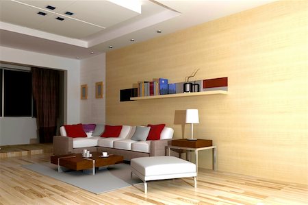 simsearch:400-08575434,k - living room with modern style.3d render Foto de stock - Royalty-Free Super Valor e Assinatura, Número: 400-04330586