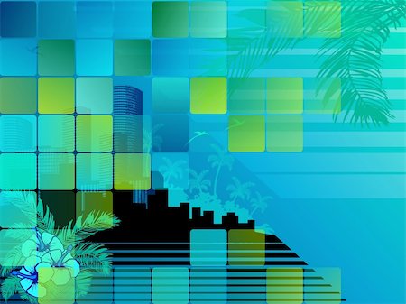 palm tree and office - Urban summertime illustration with transparencies. Graphics are grouped and in several layers for easy editing. The file can be scaled to any size. Stock Photo - Budget Royalty-Free & Subscription, Code: 400-04330796