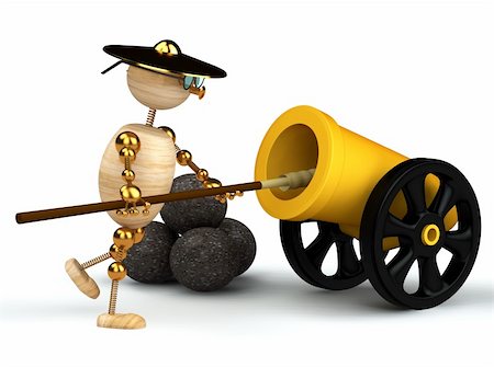 simsearch:700-02377118,k - 3d wood man clean yellow cannon isolated on white Photographie de stock - Aubaine LD & Abonnement, Code: 400-04330834
