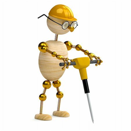 pressluftbohrer - 3d wood man is  working with jackhammer Stockbilder - Microstock & Abonnement, Bildnummer: 400-04330830